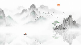 中式水墨江山意境山水背景