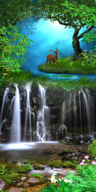 流水生财源远流长瀑布风景玄关