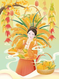 手绘立秋丰收晒秋节气国潮插画