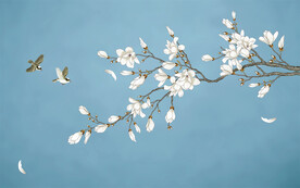 新中式花鸟白玉兰背景墙装饰画