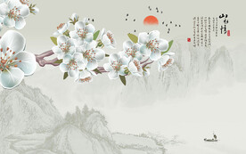 梅花中国风山水风景画电视背景墙