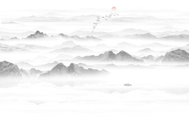 意境水墨山水画背景墙
