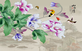 中式花鸟雅舍兰香背景墙