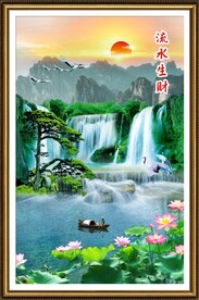 迎客松瀑布山水装饰画