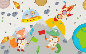 卡通太空动物背景墙
