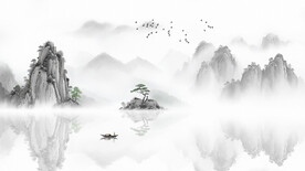 中式意境水墨山水画