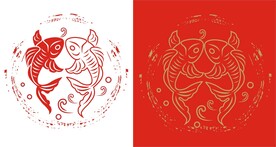 中国风红色锦鲤鱼手绘浪花