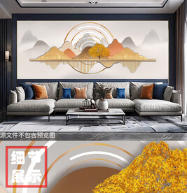 中式山水一鹿高升玄关客厅装饰画