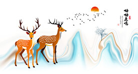 国画梅花鹿