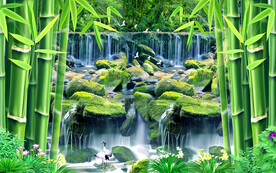 流水生财现代中式背景墙