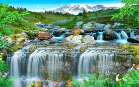 流水生财福禄电视背景墙