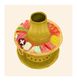 铜火锅手绘插画