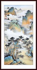 竖幅写意山水画