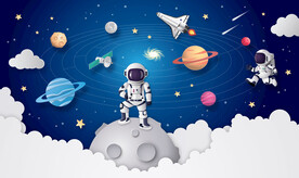 3D外太空星球宇航员儿童背景墙