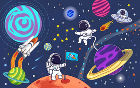 卡通外太空火箭宇航员星球背景墙