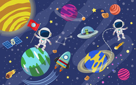 宇宙星球卡通宇航员儿童房背景墙