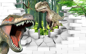 3D逼真破墙恐龙立体画背景墙