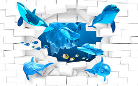 3d海豚梦幻海底世界电视背景墙
