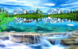 新中式流水生财山水风景背景墙