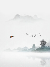 中式淡雅意境山水画