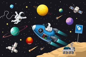 卡通太空宇航员火箭星球卫星背景