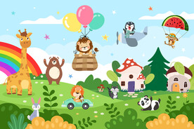 卡通动物乐园森林蘑菇房儿童背景