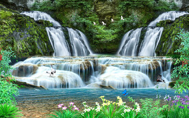 中式风景山水流水生财背景墙