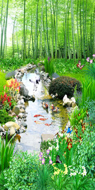 清新竹林流水生财鲜花玄关