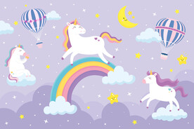 梦幻彩虹星空可爱独角兽气球背景