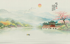 新中式壁画山水画电视背景墙