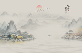 山水情水墨背景墙