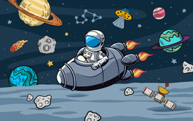 卡通宇宙太空人星球儿童房背景墙