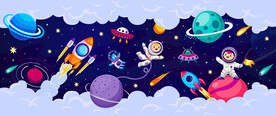 卡通宇航员太空火箭宇宙星球背景
