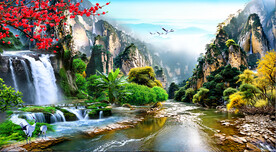 瀑布山水风景画