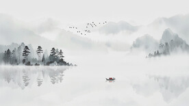 唯美手绘新中式背景墙