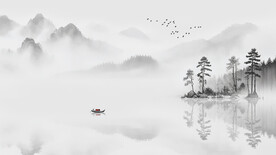 唯美手绘新中式背景墙