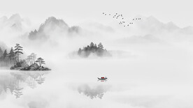 现代水墨画手绘山水画