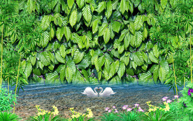 简约流水绿色树林电视背景墙