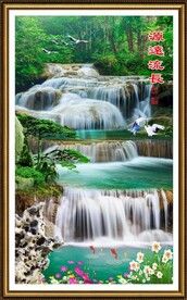 流水生财瀑布山水画