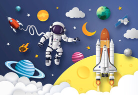 3D立体宇宙火箭宇航员星球背景