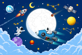 卡通星球宇航员外太空宇宙背景墙