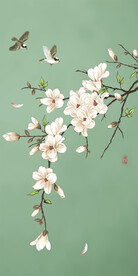 新中式玉兰工笔花鸟玄关装饰画