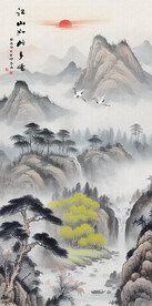 国画山水玄关装饰画