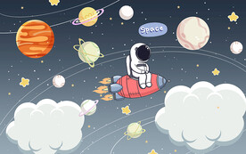 卡通太空宇航员星星儿童房背景墙