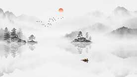 屏风写意山水水墨画