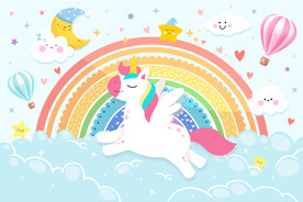 可爱独角兽卡通彩虹星空背景墙