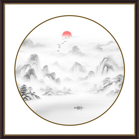 圆形山水水墨画