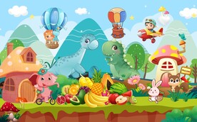 卡通水果店壁画设计图片