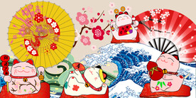 日式招财猫背景墙