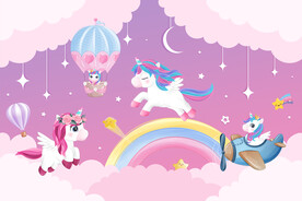 梦幻星空卡通独角兽彩虹背景墙
